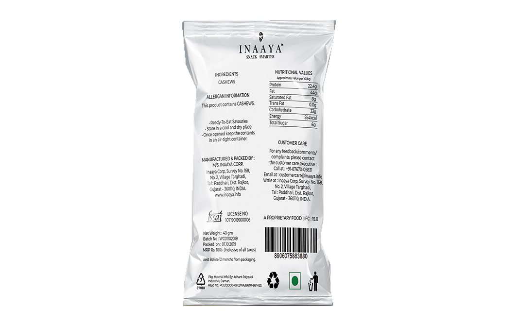Inaaya Cashews    Pack  40 grams